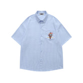 Embroidered plaid short-sleeved shirt