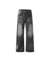 Distressed Wide-Leg Straight-Cut Trousers