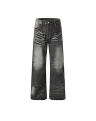 Distressed Wide-Leg Straight-Cut Trousers