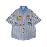 Color-blocked striped short-sleeved shirt
