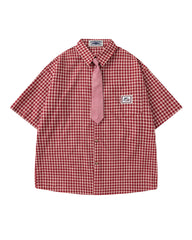 Retro plaid short-sleeved shirt