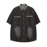 Vintage leopard print patchwork shirt