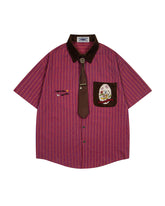 Embroidered color-blocked short-sleeved shirt