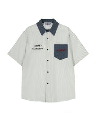 Vertical striped short-sleeved shirt