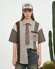 Retro colorblock short-sleeved shirt