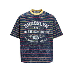 Distressed striped short-sleeved shirt