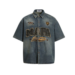 Distressed washed short-sleeved shirt