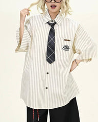Vintage Striped Short Sleeve Shirt with Tie