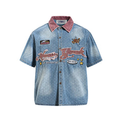Washed polka dot short-sleeved shirt