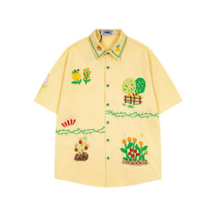 Plant embroidery short-sleeved shirt