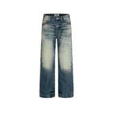 Distressed casual straight-leg pants