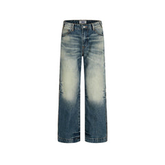 Distressed casual straight-leg pants