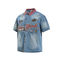 Washed polka dot short-sleeved shirt