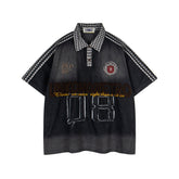 Washed patchwork short-sleeved shirt