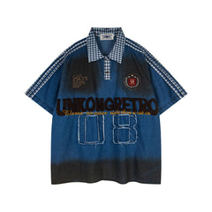 Washed patchwork short-sleeved shirt