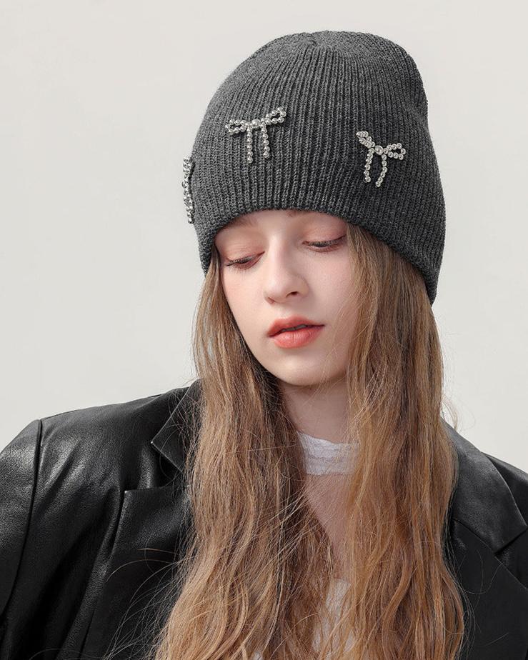 Cute bow knitted hat