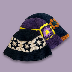 Crochet contrast color retro all-match woolen hat