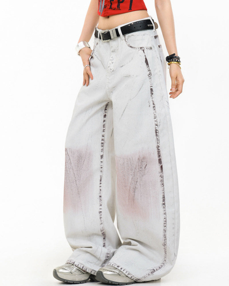 Retro loose curved trousers