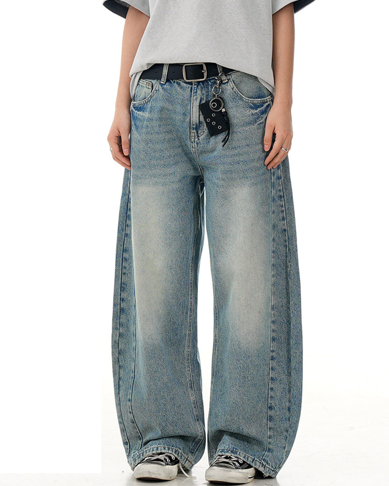 Washed curved jeans