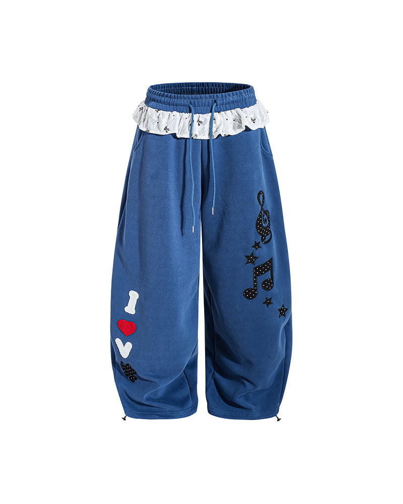 Retro patchwork curved trousers