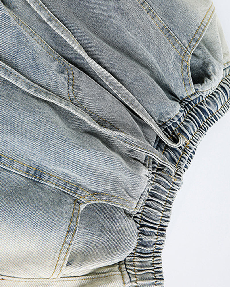 Patchwork color-blocked loose-fitting jeans