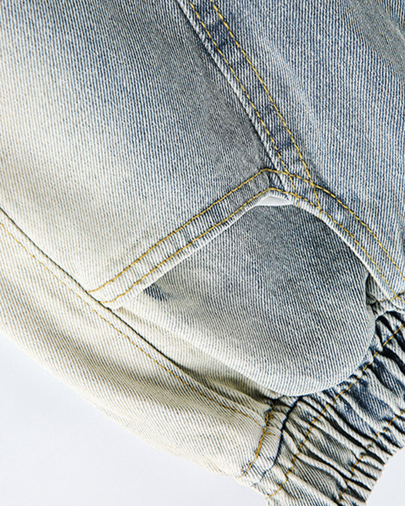 Patchwork color-blocked loose-fitting jeans