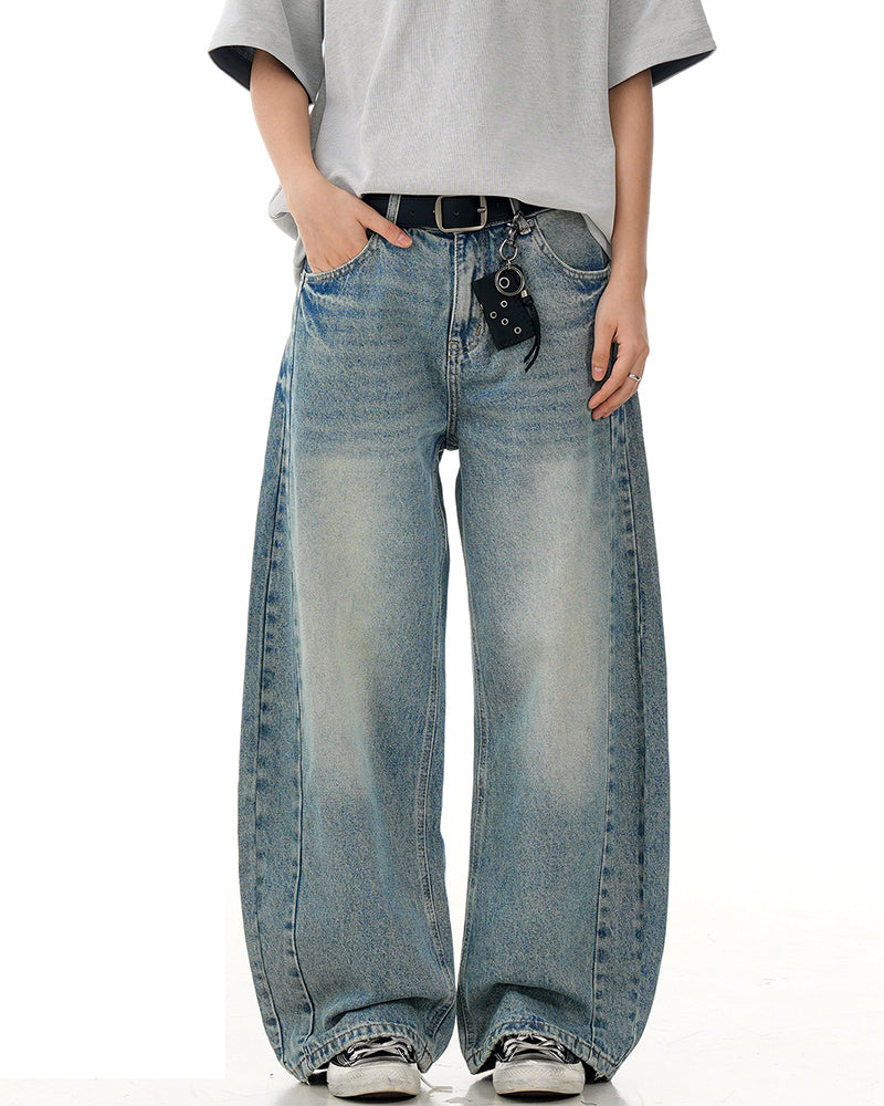 Washed curved jeans