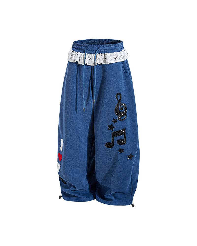Retro patchwork curved trousers