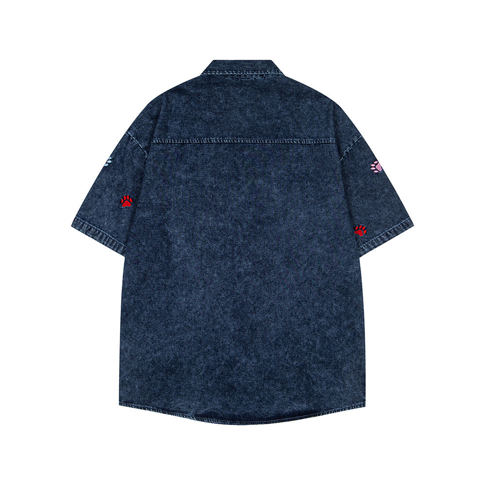 Dog Embroidered Denim Shirt