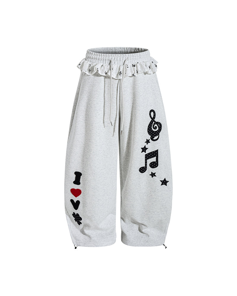 Retro patchwork curved trousers
