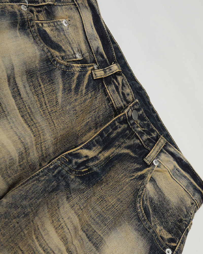 Washed distressed denim trousers