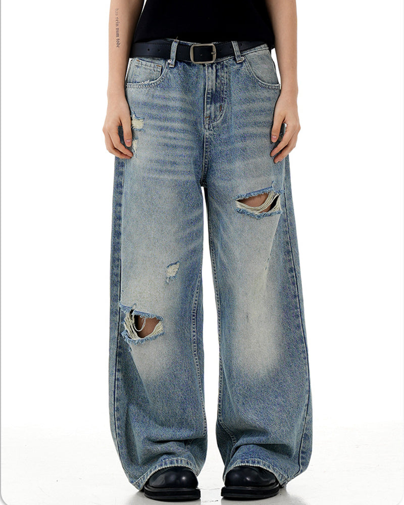 Washed straight leg trousers