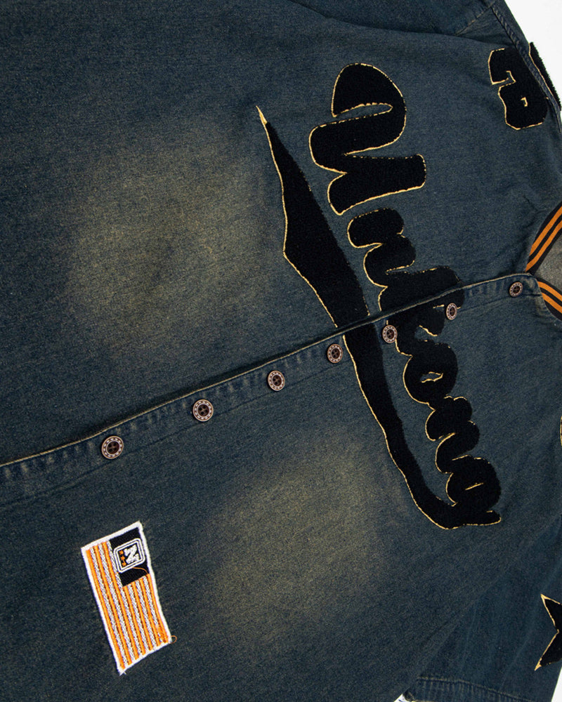 Distressed letter embroidered short-sleeved shirt