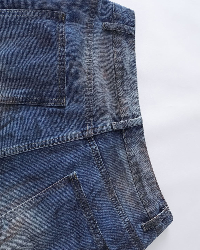 Washed denim straight pants