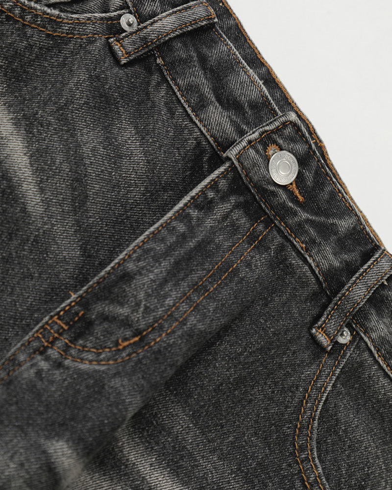 Distressed Wide-Leg Straight-Cut Trousers