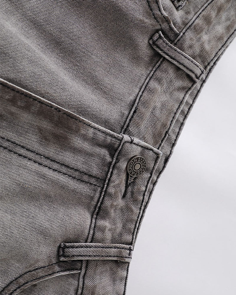 Distressed washed straight jeans