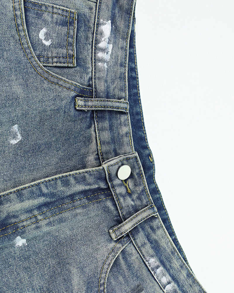 Distressed patchwork jeans