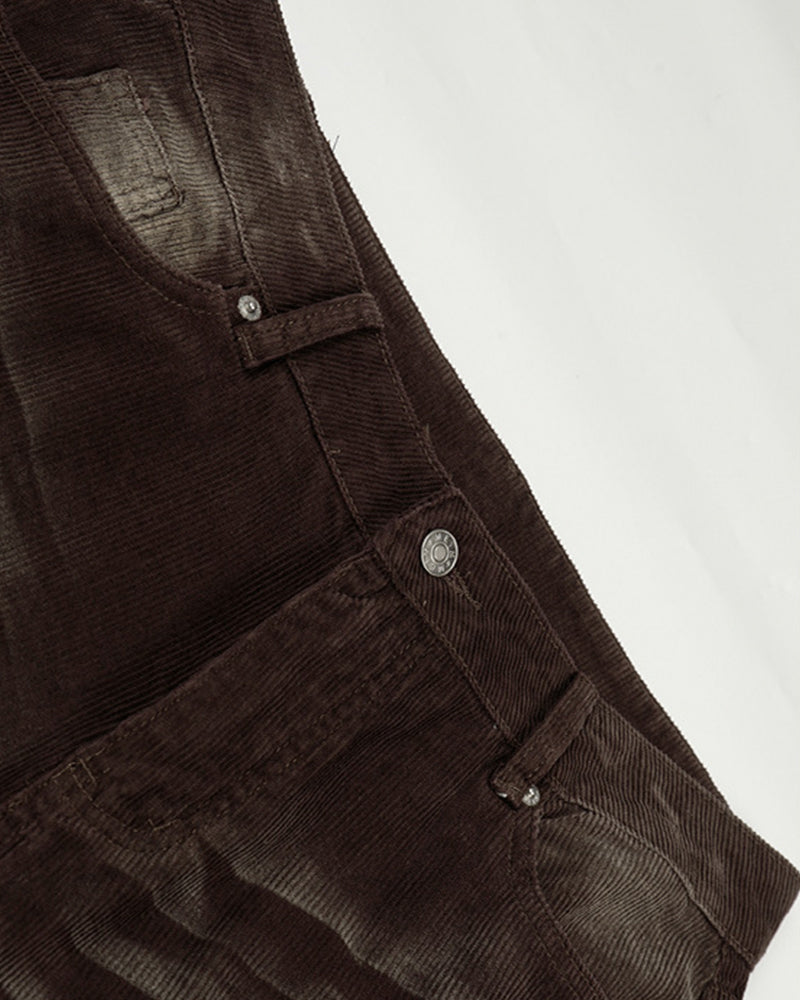 Corduroy Distressed Straight-Leg Pants