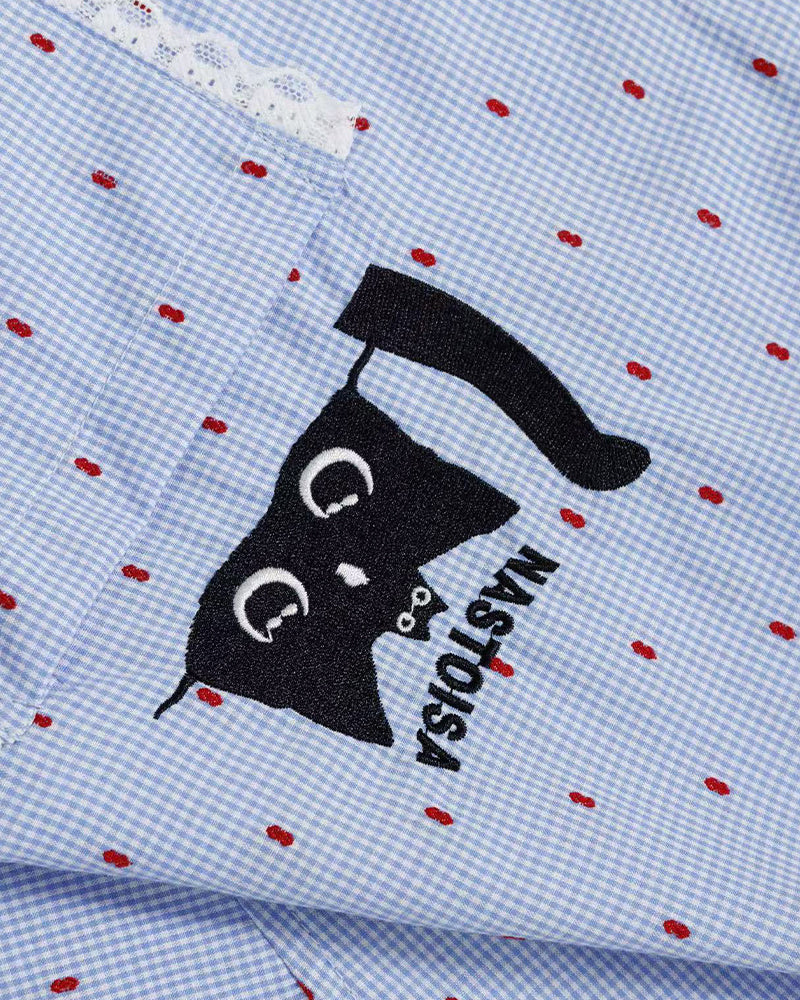 Cat Embroidered Short-Sleeve Shirt