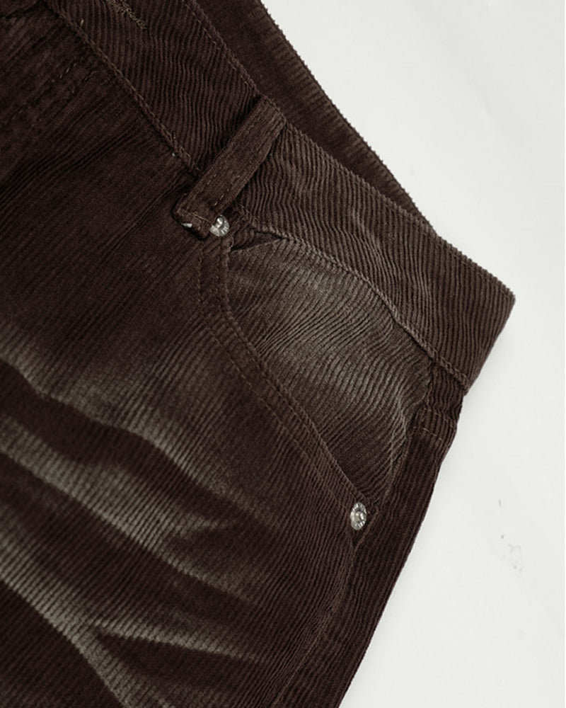 Corduroy Distressed Straight-Leg Pants