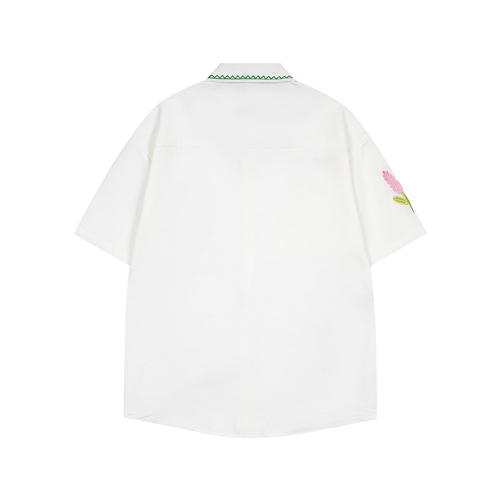 Plant embroidery short-sleeved shirt