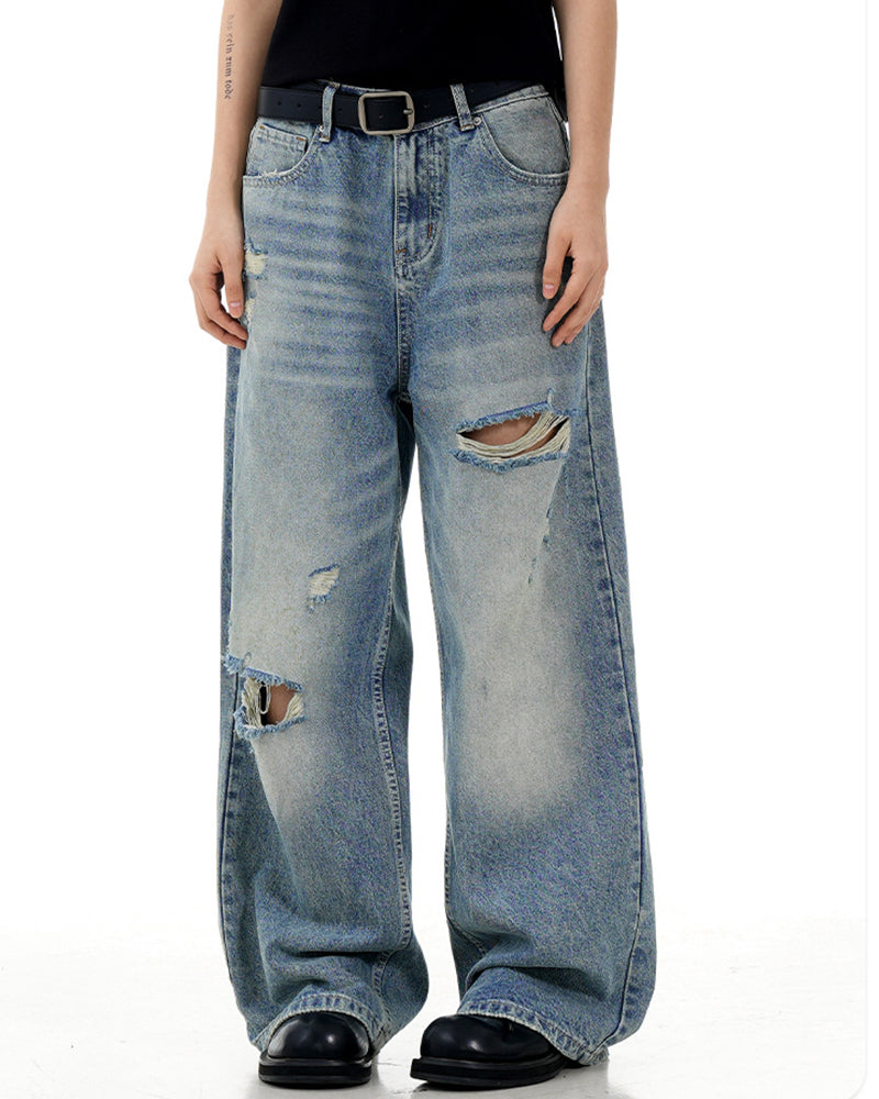 Washed straight leg trousers
