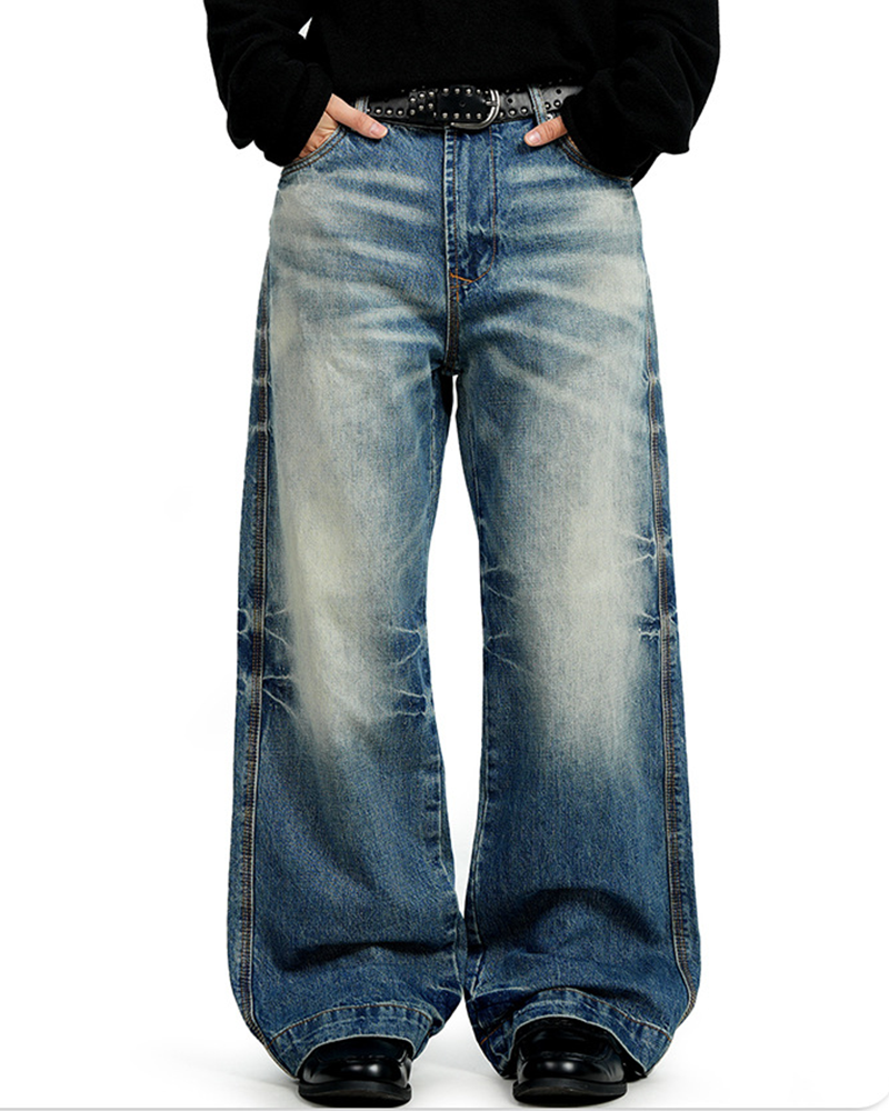 Distressed casual straight-leg pants