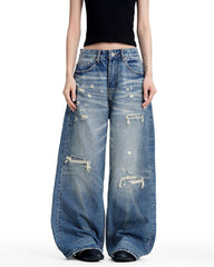 Retro washed denim jeans