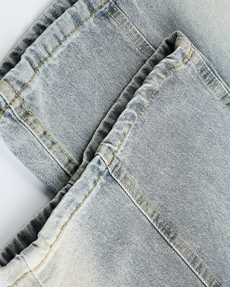 Patchwork color-blocked loose-fitting jeans