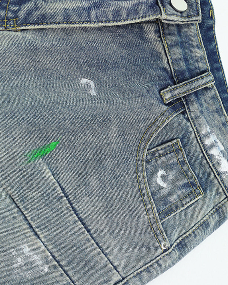 Distressed patchwork jeans
