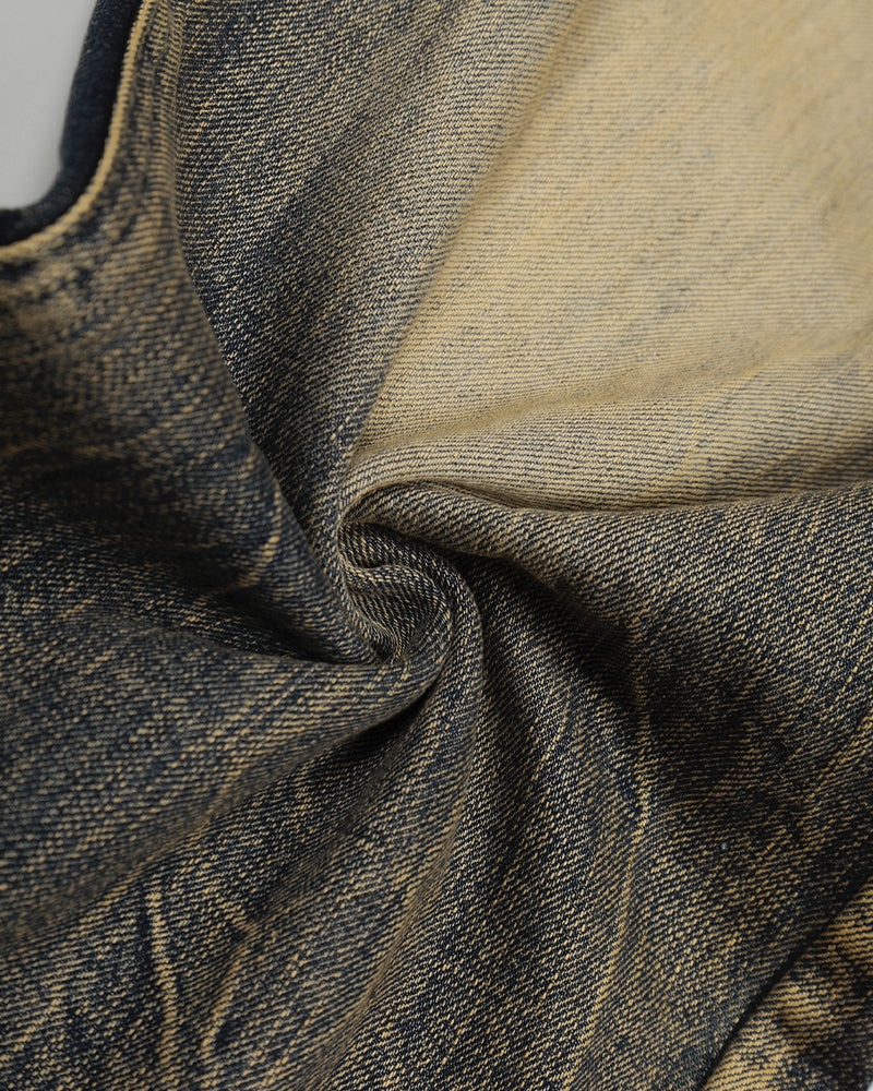 Washed distressed denim trousers
