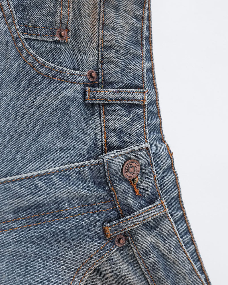 Distressed ripped denim trousers
