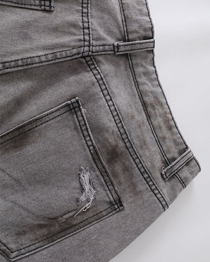 Distressed washed straight jeans