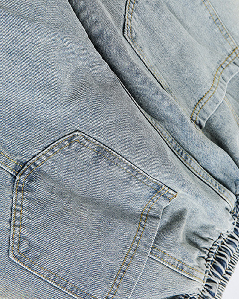 Patchwork color-blocked loose-fitting jeans